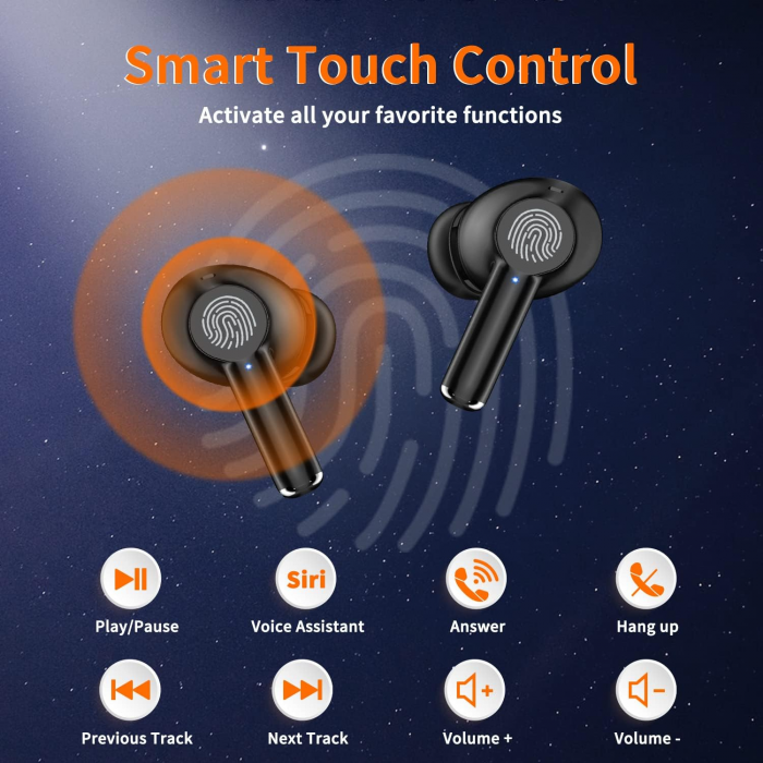 Casti Bluetooth fara fir, sunet stereo HiFi, tehnologie wireless, izolare de zgomot CVC 8.0, impermeabile IPX7, timp de redare de 30 de ore, afisaj LED digital, potrivite pentruplimbari sau sport, inc [5]