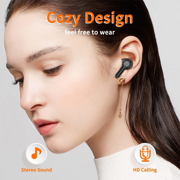 Casti Bluetooth fara fir, sunet stereo HiFi, tehnologie wireless, izolare de zgomot CVC 8.0, impermeabile IPX7, timp de redare de 30 de ore, afisaj LED digital, potrivite pentruplimbari sau sport, inc [7]