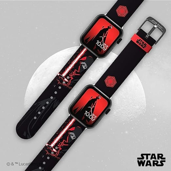 Curea pentru smartwatch editia Kylo Ren, Bratara cu licenta oficiala, compatibila cu orice marime si serie Apple Watch (ceasul nu este inclus), sau Samsung si alte ceasuri inteligente cu un pin de 22  [6]