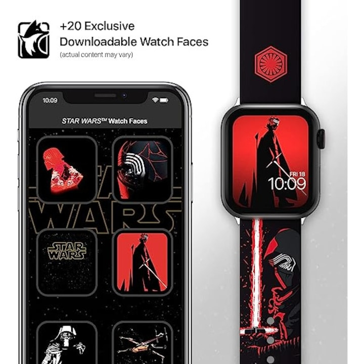 Curea pentru smartwatch editia Kylo Ren, Bratara cu licenta oficiala, compatibila cu orice marime si serie Apple Watch (ceasul nu este inclus), sau Samsung si alte ceasuri inteligente cu un pin de 22  [7]