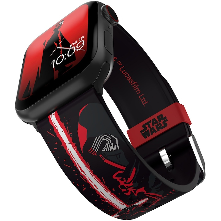Curea pentru smartwatch editia Kylo Ren, Bratara cu licenta oficiala, compatibila cu orice marime si serie Apple Watch (ceasul nu este inclus), sau Samsung si alte ceasuri inteligente cu un pin de 22  [1]