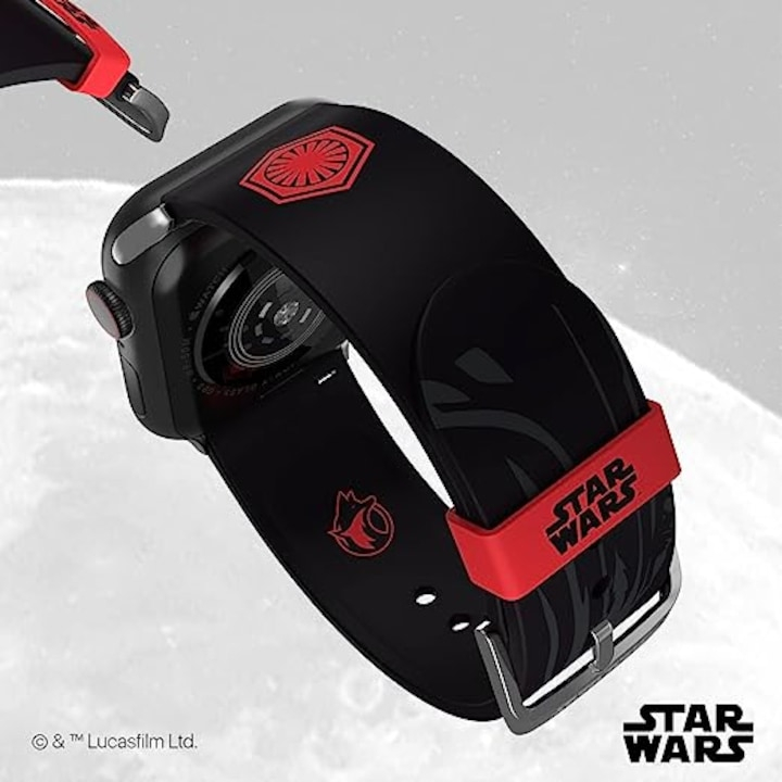 Curea pentru smartwatch editia Kylo Ren, Bratara cu licenta oficiala, compatibila cu orice marime si serie Apple Watch (ceasul nu este inclus), sau Samsung si alte ceasuri inteligente cu un pin de 22  [4]