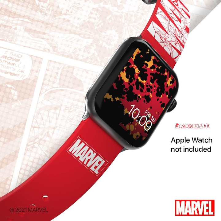 Curea pentru smartwatch editia Marvel, Bratara cu licenta oficiala, compatibila cu orice marime si serie Apple Watch (ceasul nu este inclus), sau Samsung si alte ceasuri inteligente cu un pin de 22 mm [5]