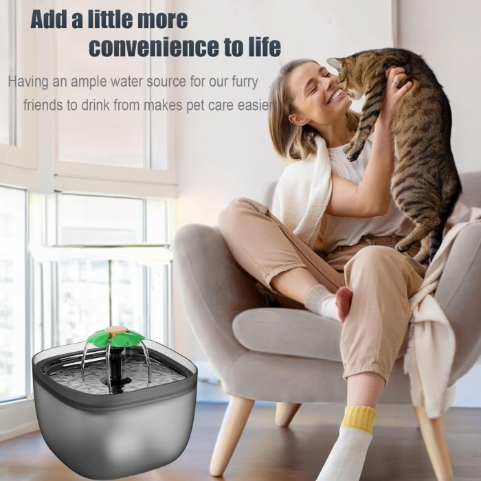 Dispenser automat de apa pentru animale de companie, Sistem Silentios si Ultrasonic, Design Modern, fara BPA cu cablu USB [2]
