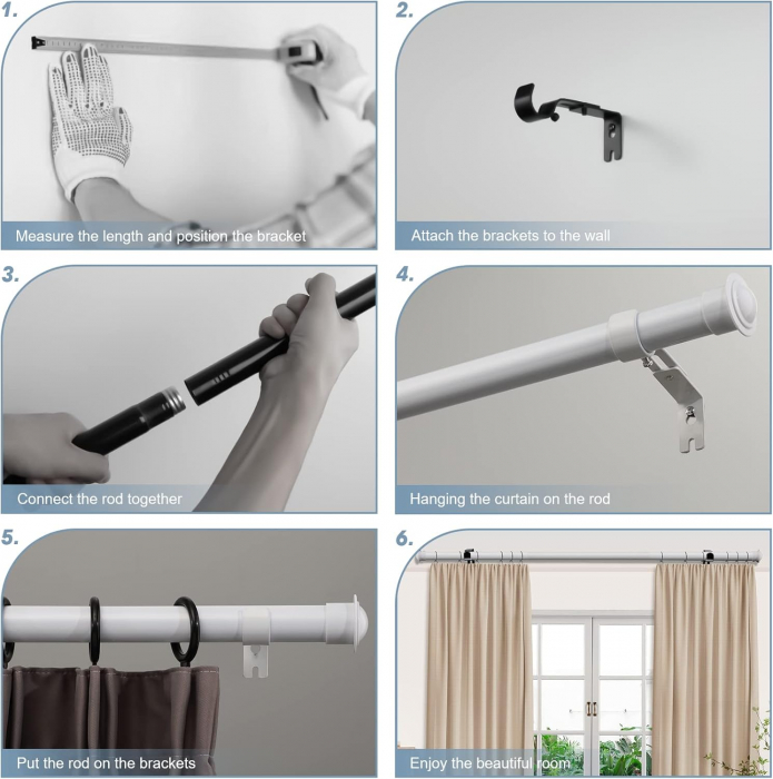 Galerie Metalica Extensibila, 76-152 cm, Bara de Perdea cu Inele, Diametru 2.8 cm, Set Complet cu Suporturi si Finiale pentru Living, Dormitor [8]