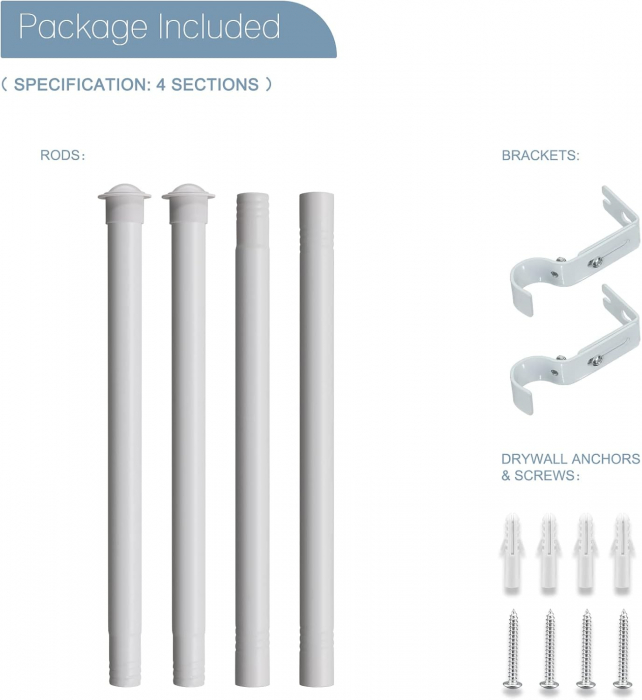 Galerie Metalica Extensibila, 76-152 cm, Bara de Perdea cu Inele, Diametru 2.8 cm, Set Complet cu Suporturi si Finiale pentru Living, Dormitor [3]
