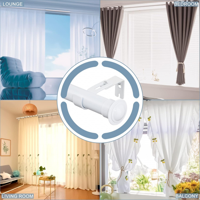 Galerie Metalica Extensibila, 76-152 cm, Bara de Perdea cu Inele, Diametru 2.8 cm, Set Complet cu Suporturi si Finiale pentru Living, Dormitor [5]