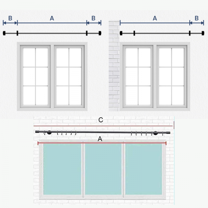 Galerie Metalica Extensibila pentru Perdele cu Inele, 76-110 cm, Bara de Perdele Neagra cu Finiale Rotunde si Suporturi Reglabile [4]