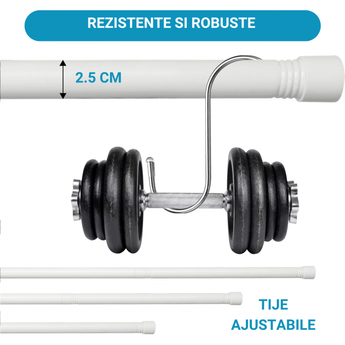 Galerie Metalica Extensibila pentru Perdele cu Inele, 76-116 cm, Bara de Perdele Alba si Suporturi Reglabile [5]