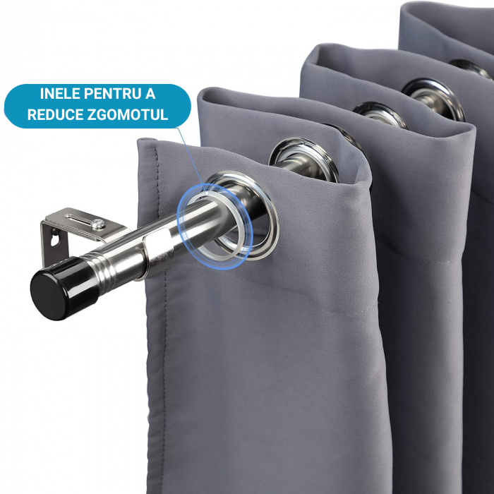 Galerie Metalica Extensibila pentru Perdele cu Inele, 76-116 cm, Diametru 2.5 cm, Bara de Perdele Argintiu cu Negru cu Finiale in Buton si Suporturi Reglabile [7]