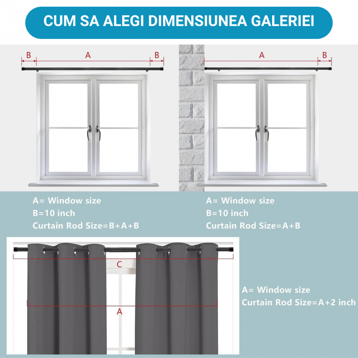 Galerie Metalica Extensibila pentru Perdele cu Inele, 76-116 cm, Diametru 2.5 cm, Bara de Perdele Argintiu cu Negru cu Finiale in Buton si Suporturi Reglabile [5]