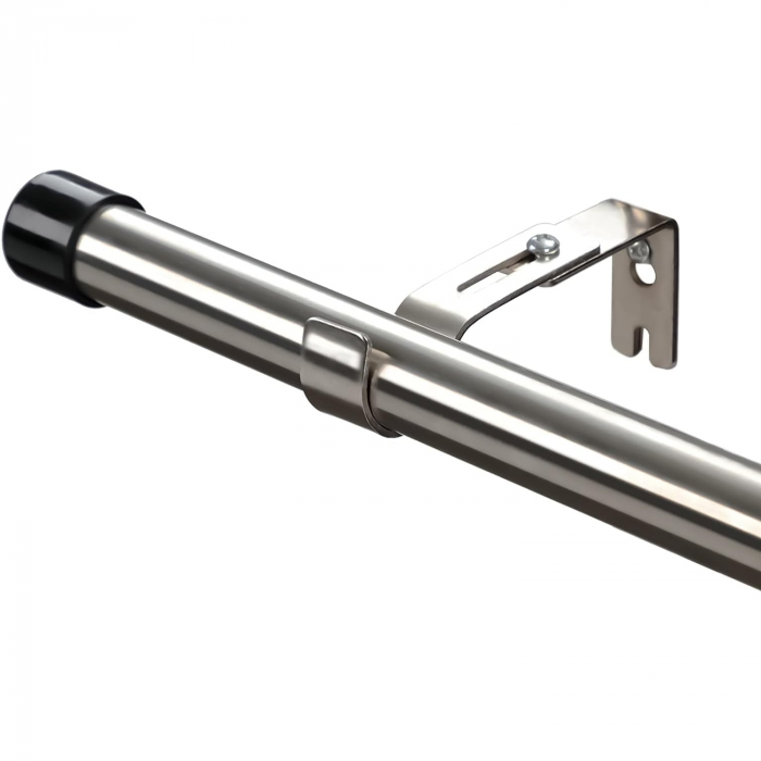 Galerie Metalica Extensibila pentru Perdele cu Inele, 76-116 cm, Diametru 2.5 cm, Bara de Perdele Argintiu cu Negru cu Finiale in Buton si Suporturi Reglabile [1]