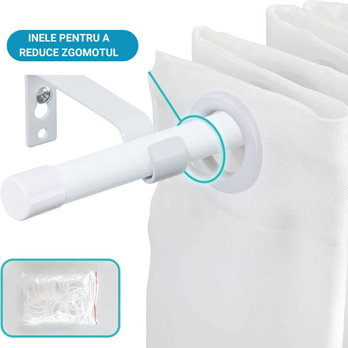 Galerie Metalica Extensibila pentru Perdele cu Inele, 76-157 cm, Bara de Perdele Alba si Suporturi Reglabile [5]