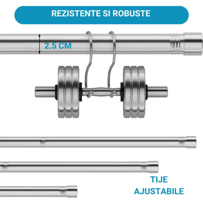 Galerie Metalica Extensibila pentru Perdele cu Inele, 76-157 cm, Bara de Perdele Argintie cu Finiale si Suporturi Reglabile [5]