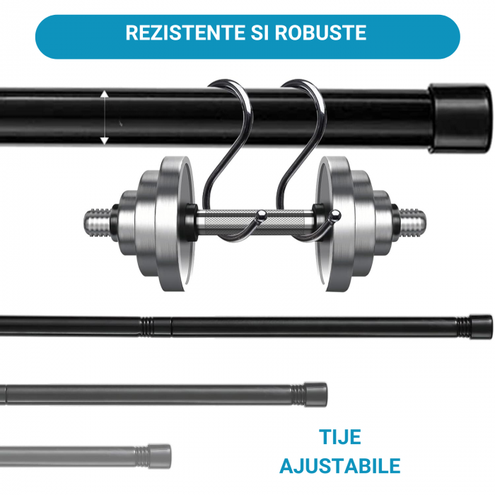 Galerie Metalica Extensibila pentru Perdele cu Inele, 76-157 cm, Bara de Perdele Neagra si Suporturi Reglabile [4]