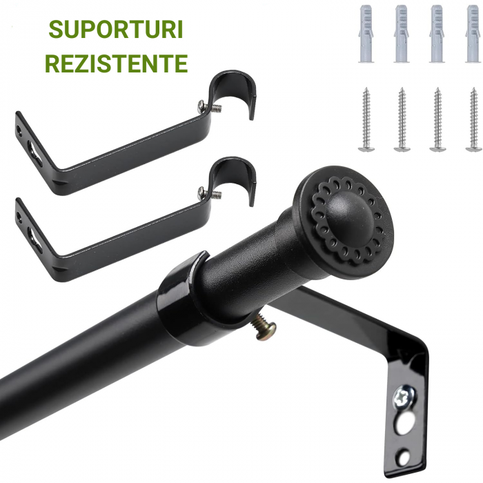 Galerie Metalica Extensibila pentru Perdele cu Inele, 76-188 cm, Bara de Perdele Neagra, Diametru 1.6 cm [5]
