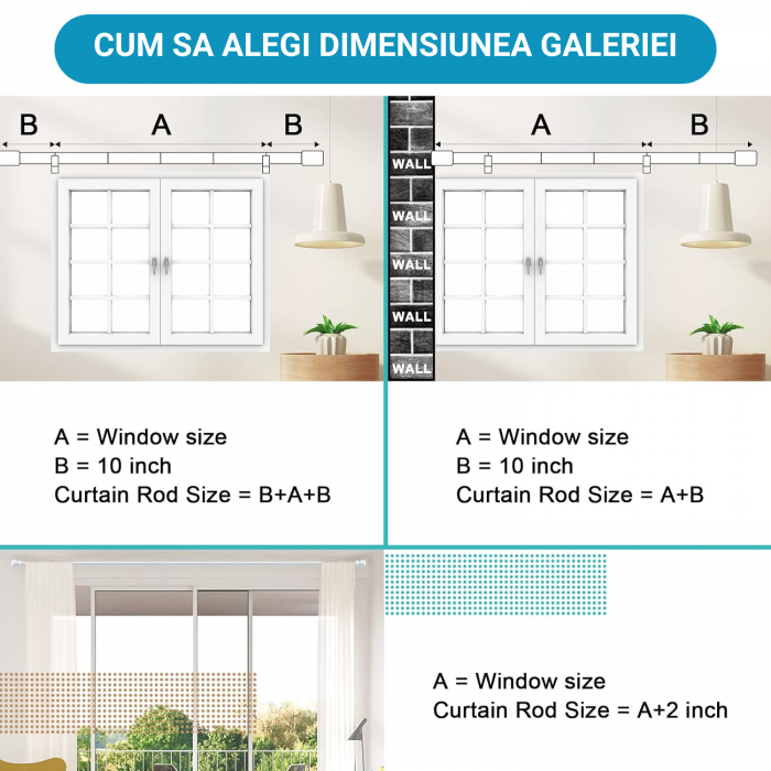 Galerie Metalica Extensibila pentru Perdele cu Inele, 76-198 cm, Bara de Perdele Argintie si Suporturi Reglabile [3]