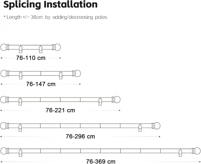 Galerie Metalica Extensibila pentru Perdele cu Inele, 76-295 cm, Bara de Perdele Argintie cu Finiale Rotunde si Suporturi Reglabile [7]
