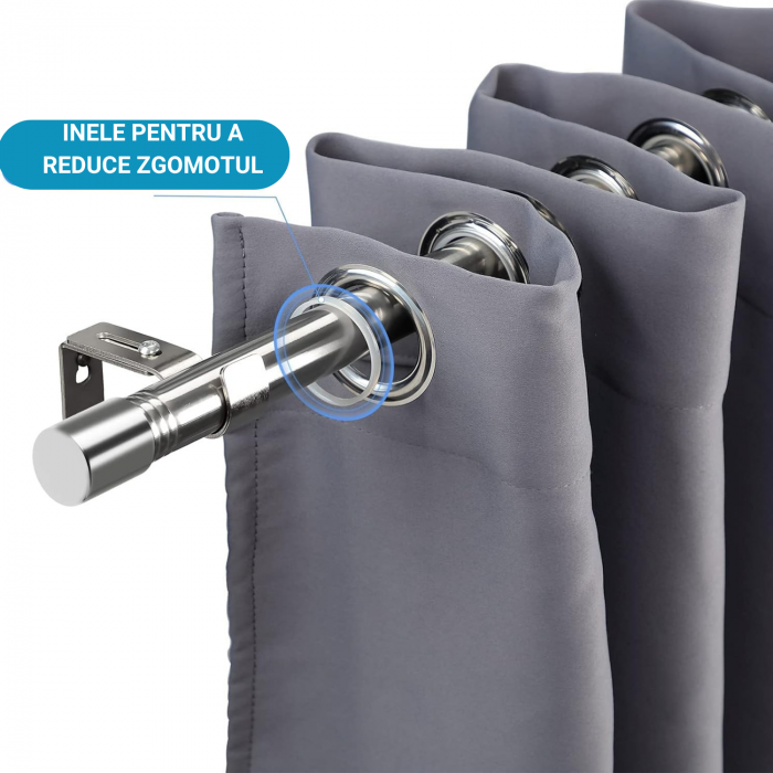 Galerie Metalica Extensibila pentru Perdele cu Inele, 76-345 cm, Bara de Perdele Argintie cu Finiale si Suporturi Reglabile [4]