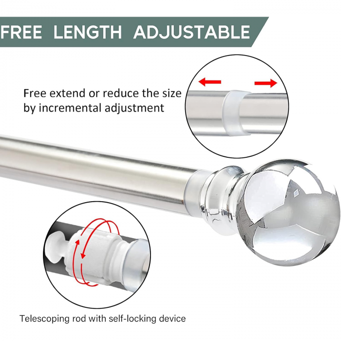 Galerie Metalica Extensibila pentru Perdele cu Inele, 86-213 cm, Bara de Perdele Argintie cu Finiale Decorative si Suporturi Reglabile [6]