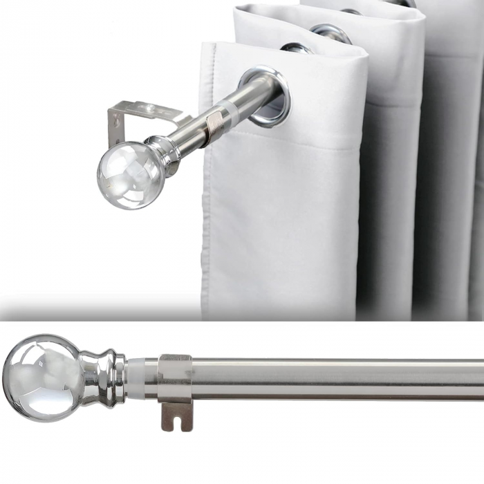 Galerie Metalica Extensibila pentru Perdele cu Inele, 86-213 cm, Bara de Perdele Argintie cu Finiale Decorative si Suporturi Reglabile [1]