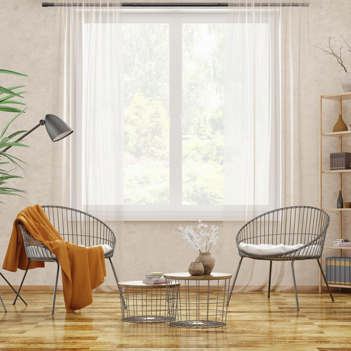 Galerie Metalica Extensibila pentru Perdele cu Inele, Finiale in Buton, 76-198 cm, Bara de Perdele Neagra si Suporturi Reglabile [4]