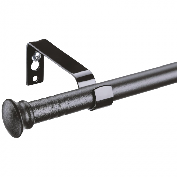Galerie Metalica Extensibila pentru Perdele cu Inele, Finiale in Buton Rotund, 76-224 cm, Bara de Perdele Neagra si Suporturi Reglabile [1]