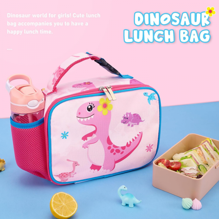 Geanta termoizolanta pentru alimente, ideala pentru copii, cu model dinozaur, 26x19x10 cm, ideala pentru scoala, excursii, calatorii sau antrenament, poate fi accesoriu pentru rucsac [4]