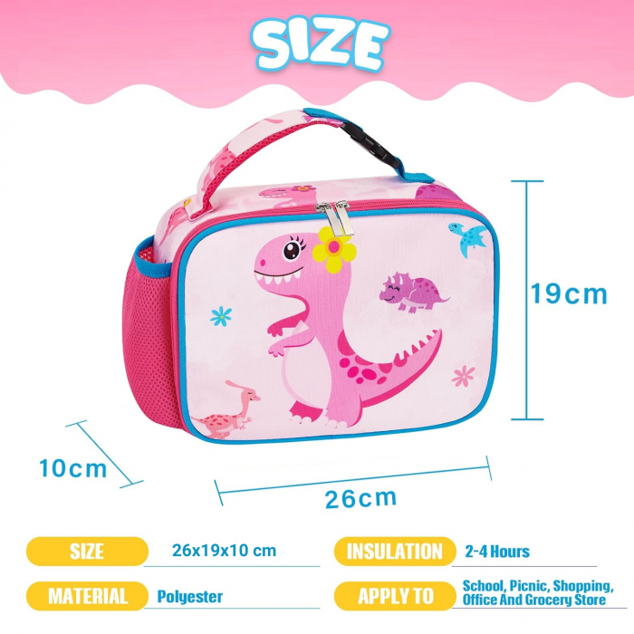 Geanta termoizolanta pentru alimente, ideala pentru copii, cu model dinozaur, 26x19x10 cm, ideala pentru scoala, excursii, calatorii sau antrenament, poate fi accesoriu pentru rucsac [3]