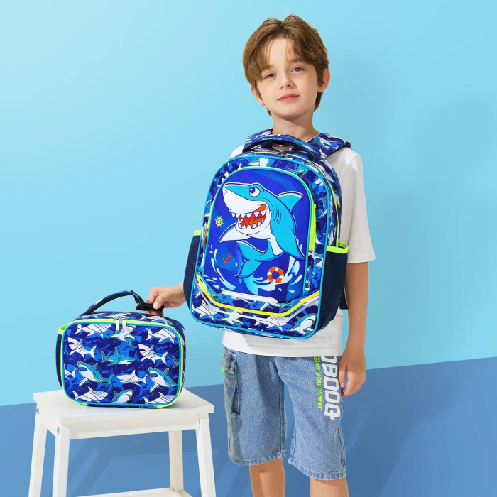 Geanta termoizolanta pentru alimente, ideala pentru copii, cu model rechini, 26x19x10 cm, ideala pentru scoala, excursii, calatorii sau antrenament, poate fi accesoriu pentru rucsac [3]