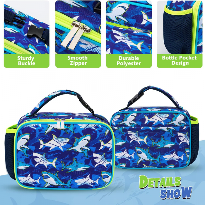 Geanta termoizolanta pentru alimente, ideala pentru copii, cu model rechini, 26x19x10 cm, ideala pentru scoala, excursii, calatorii sau antrenament, poate fi accesoriu pentru rucsac [7]