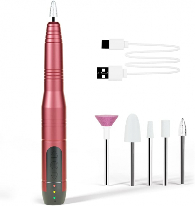 Kit Pila Electrica Unghii Reincarcabila, 20000 RPM, Portabila si Fara Fir - Kit cu Freaza Ideal pentru Unghii Acrilice si Gel [4]