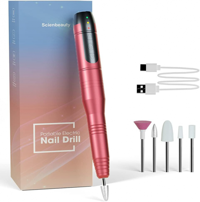 Kit Pila Electrica Unghii Reincarcabila, 20000 RPM, Portabila si Fara Fir - Kit cu Freaza Ideal pentru Unghii Acrilice si Gel [1]