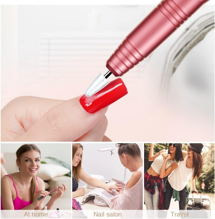 Kit Pila Electrica Unghii Reincarcabila, 20000 RPM, Portabila si Fara Fir - Kit cu Freaza Ideal pentru Unghii Acrilice si Gel [5]