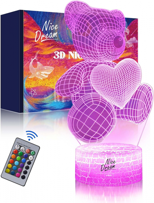 Lampa de veghe 3D Urs - 16 Culori Schimbatoare cu Telecomanda, Perfecta pentru Camera Copiilor [1]