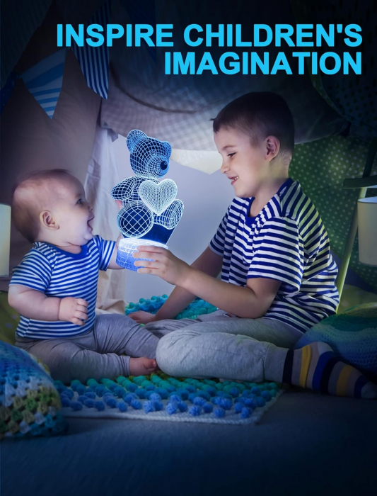 Lampa de veghe 3D Urs - 16 Culori Schimbatoare cu Telecomanda, Perfecta pentru Camera Copiilor [7]