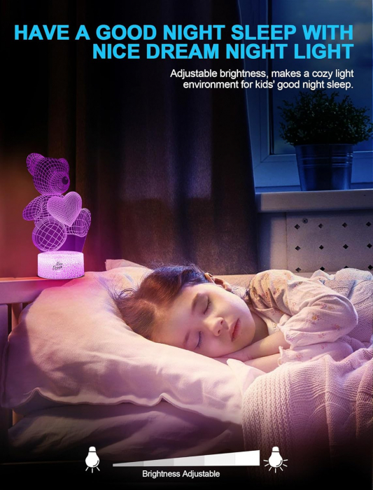 Lampa de veghe 3D Urs - 16 Culori Schimbatoare cu Telecomanda, Perfecta pentru Camera Copiilor [4]