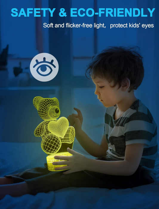 Lampa de veghe 3D Urs - 16 Culori Schimbatoare cu Telecomanda, Perfecta pentru Camera Copiilor [6]
