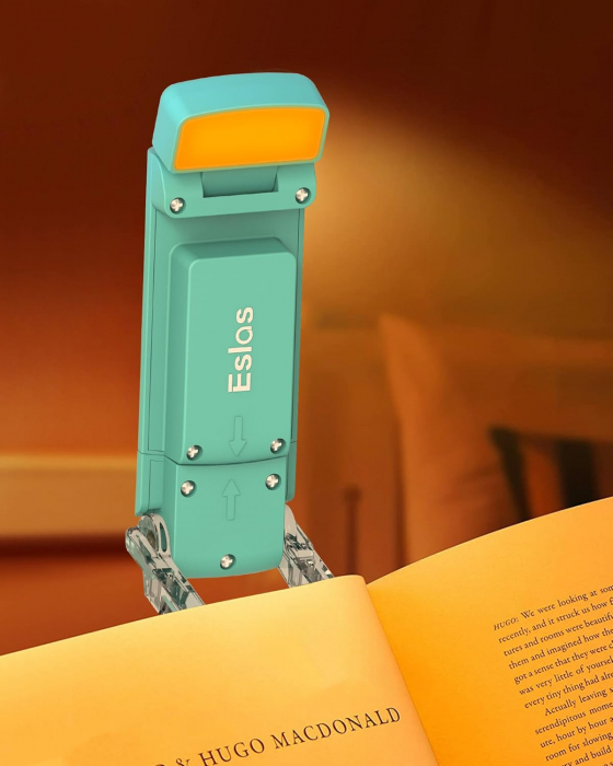 Lampa LED de citit cu atasare pe carte, 3 Moduri de Culoare, 5 Niveluri de Luminozitate, USB Reincarcabil si Autonomie de Pana la 80 de Ore cu Protectie pentru Ochii Tai, Turcoaz [8]