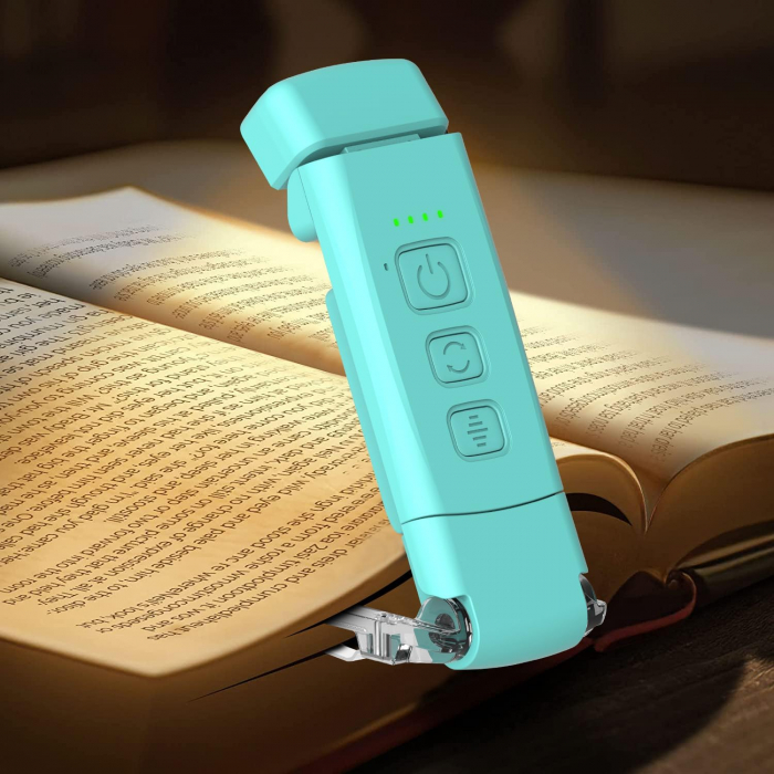 Lampa LED de citit cu atasare pe carte, 3 Moduri de Culoare, 5 Niveluri de Luminozitate, USB Reincarcabil si Autonomie de Pana la 80 de Ore cu Protectie pentru Ochii Tai, Turcoaz [7]