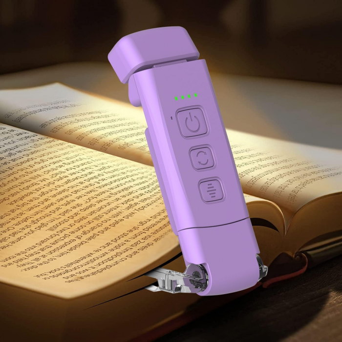 Lampa LED de citit cu atasare pe carte, 3 Moduri de Culoare, 5 Niveluri de Luminozitate, USB Reincarcabil si Autonomie de Pana la 80 de Ore cu Protectie pentru Ochii Tai [8]