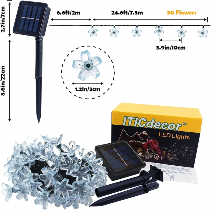 Lampi Solare sub Forma de Flori – 7,5 Metri, 50 LED-uri Multicolore, 8 Moduri, Rezistente la Apa, Decoratiuni pentru Gradina, Curte si Garduri [7]