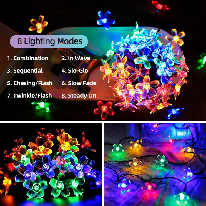 Lampi Solare sub Forma de Flori – 7,5 Metri, 50 LED-uri Multicolore, 8 Moduri, Rezistente la Apa, Decoratiuni pentru Gradina, Curte si Garduri [4]
