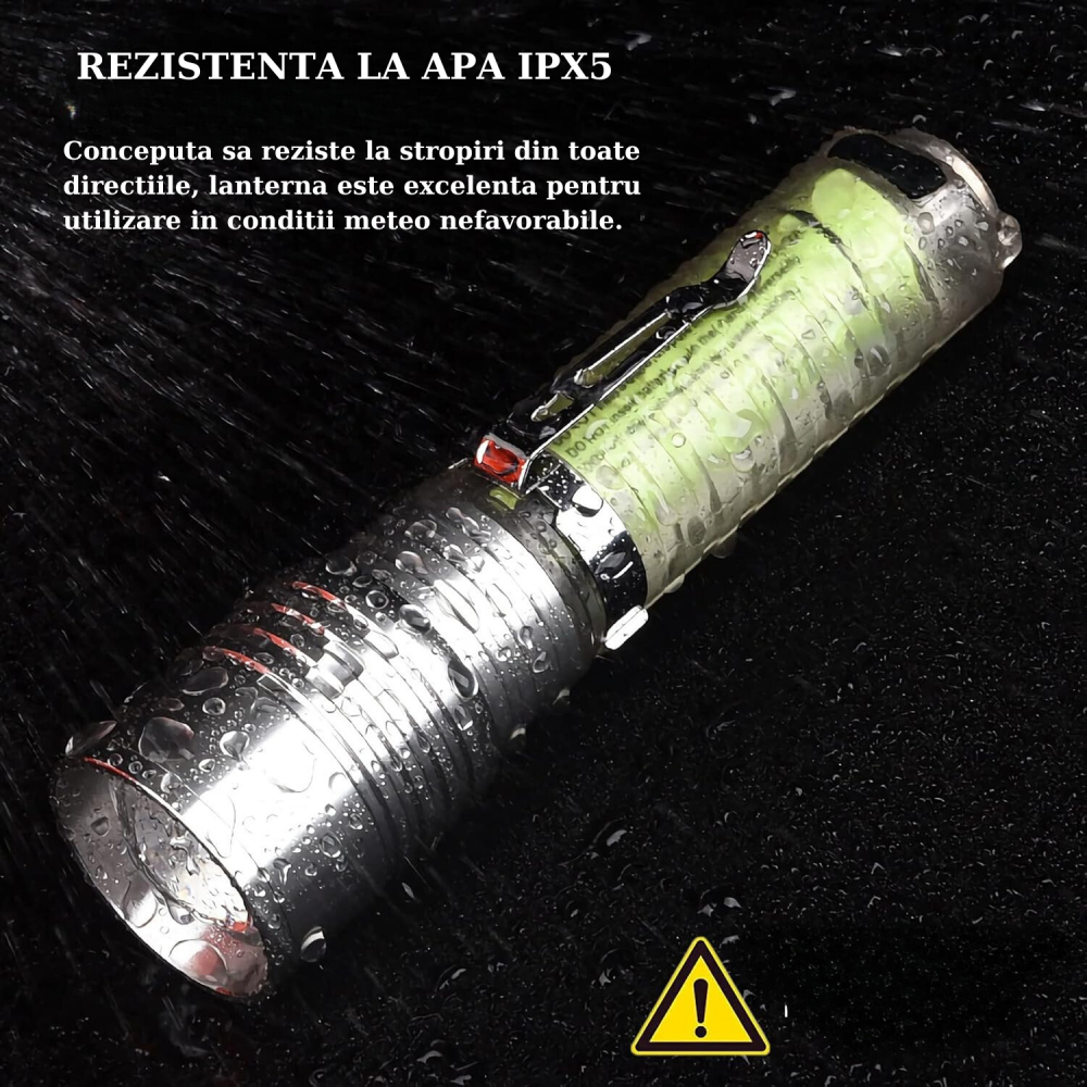 Lanterna LED multifunctionala, reincarcabila, 8 moduri de iluminare, 500 lumeni, carcasa fluorescenta cu zoom, rezistenta la apa, pentru camping, drumetii, pescuit, aer liber, urgenta [8]