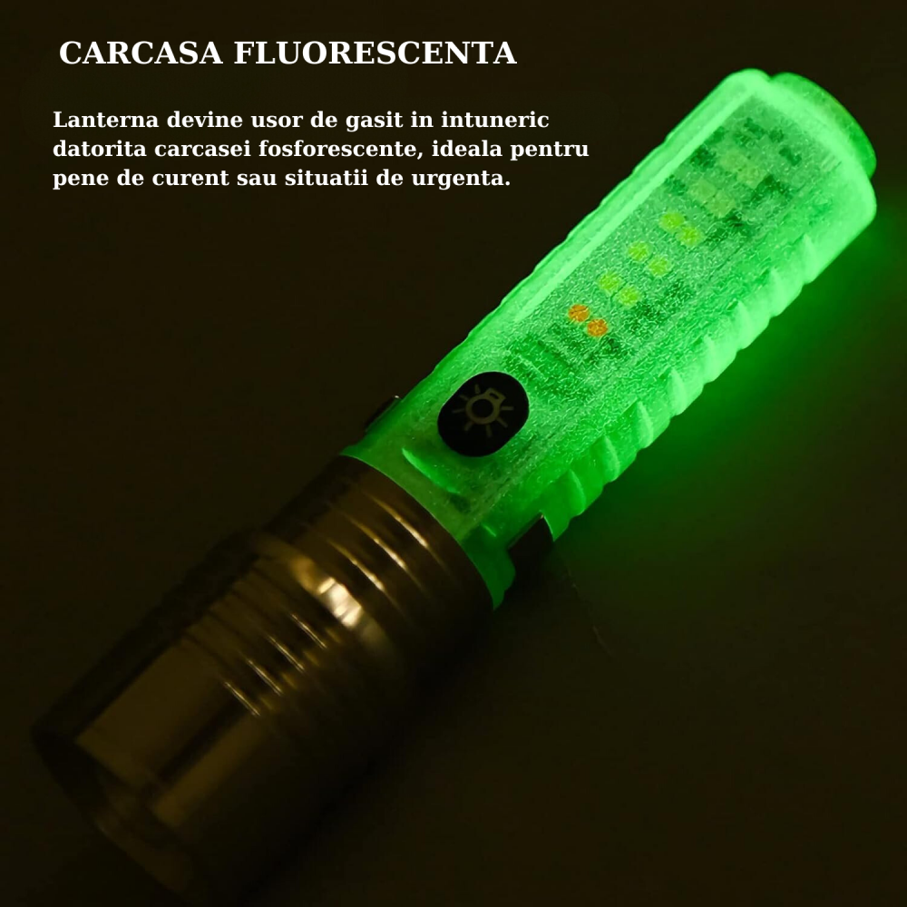Lanterna LED multifunctionala, reincarcabila, 8 moduri de iluminare, 500 lumeni, carcasa fluorescenta cu zoom, rezistenta la apa, pentru camping, drumetii, pescuit, aer liber, urgenta [7]