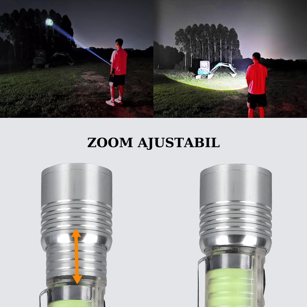 Lanterna LED multifunctionala, reincarcabila, 8 moduri de iluminare, 500 lumeni, carcasa fluorescenta cu zoom, rezistenta la apa, pentru camping, drumetii, pescuit, aer liber, urgenta [3]