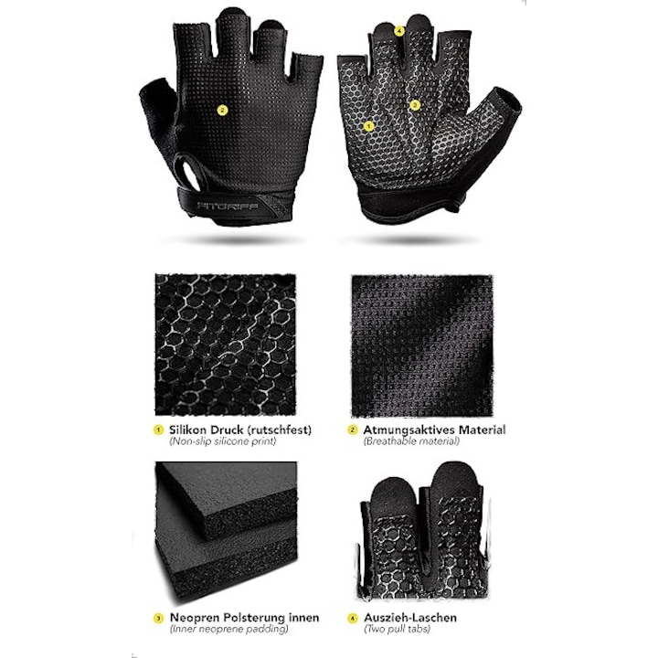 Manusi de antrenament pentru fitness si sala, din material respirabil, cu protectie palma, culoare Army Green, marime XS, circumferinta palmei 14-16 cm [5]
