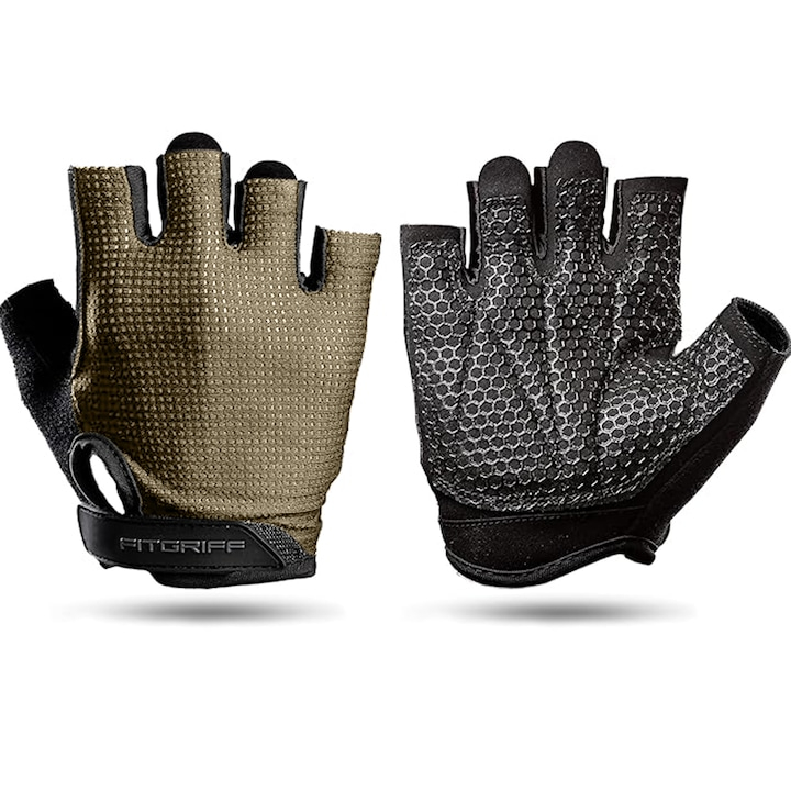 Manusi de antrenament pentru fitness si sala, din material respirabil, cu protectie palma, culoare Army Green, marime XS, circumferinta palmei 14-16 cm [1]