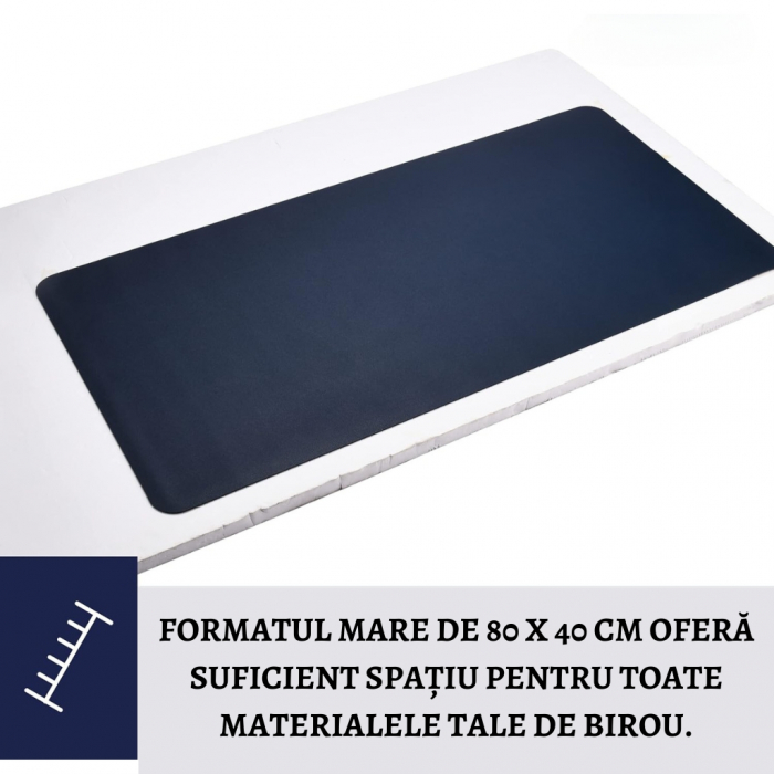 Mousepad tip Covoras Birou Dublu Fata - Protectie Impermeabila din Piele PU si Pluta Ecologica, 80x40cm, Albastru marin [5]