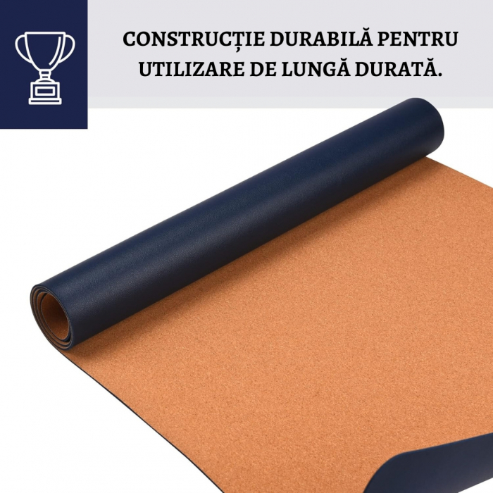 Mousepad tip Covoras Birou Dublu Fata - Protectie Impermeabila din Piele PU si Pluta Ecologica, 80x40cm, Albastru marin [2]